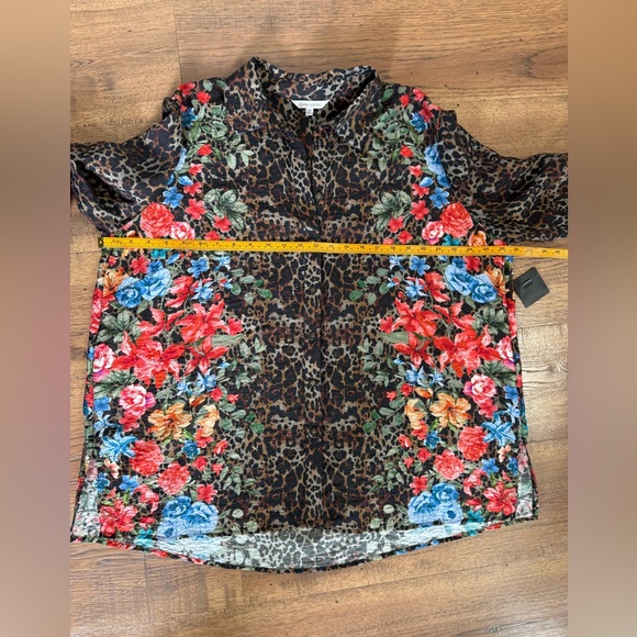 JOHN MARK Multicolor Animal Floral Button Tunic Blouse Rayón Nylon Long Sleeve - Picture 5 of 9
